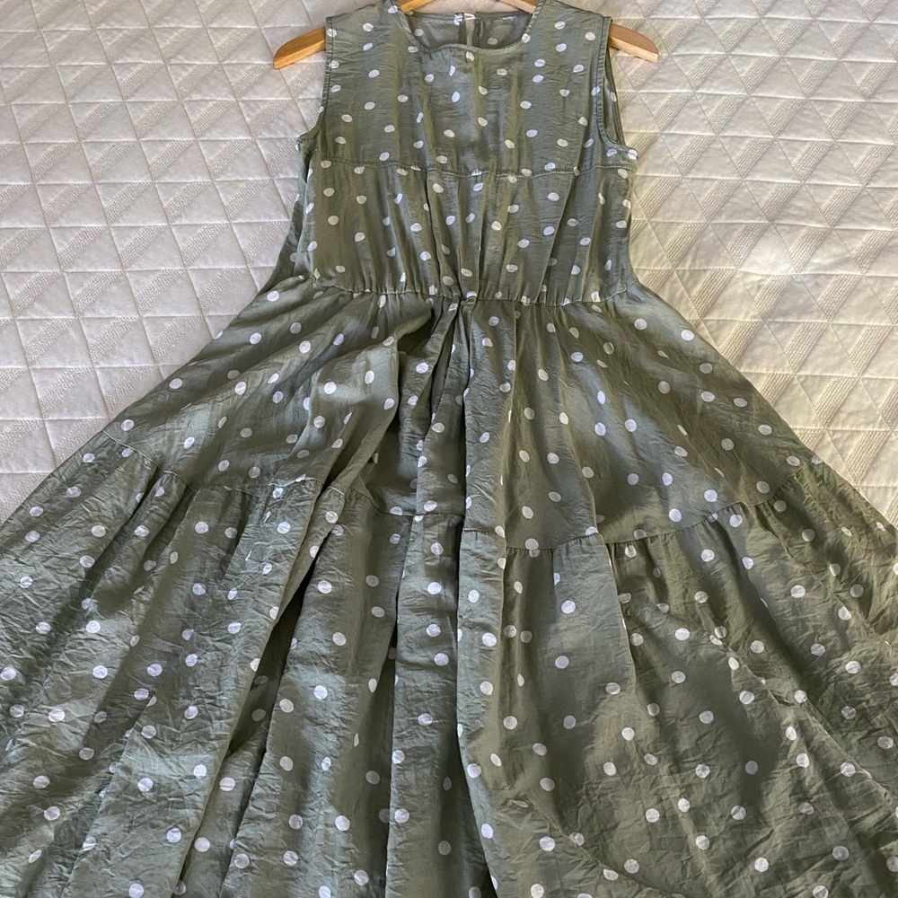 Women’s S/M Sage Green White Polka-Dot Dress